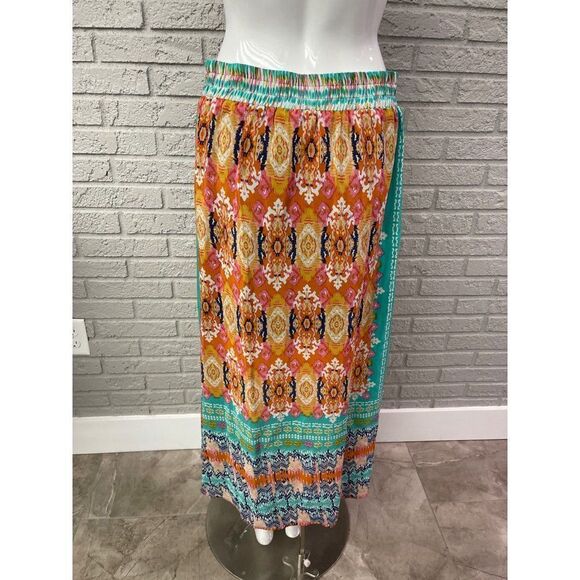 Anthropologie Tolani Multi Color Aztec Paint Silk Maxi Skirt Size M - Picture 3 of 10